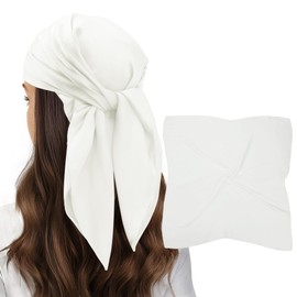 vimate White Satin Square Scarf-Women'S Fashion 27'' Silk Feeling Hair Head Scarf for Neck Wrap (Style 40-White)