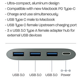 Diamond Multimedia USB 3.1 Gen1 Type C to USB 3.0 Type A 3 Port HUB with Power Delivery. Compatible New MacBook, Chrompixel and Thunderbolt 3 Computers, Components USB3CDPD3H