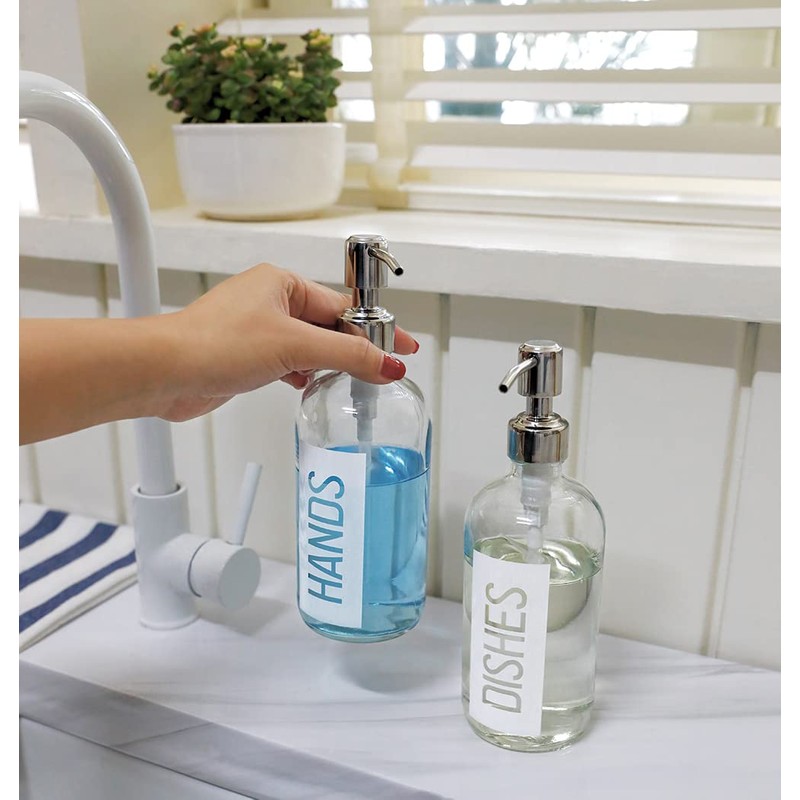 JASAI 2Pack 18OZ Glass Soap Dispenser with Rustproof 304 Stainless