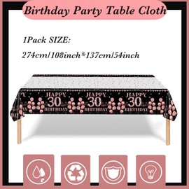 137*274cm Black Rose Gold 40th Birthday Table Cloth 40th Party Table Decorations,40th Birthday Tablecover Black Rose Plastic Disposable Waterproof Table cover for Women Her Birthday Party Decorations