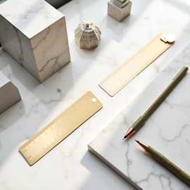 Gold 12cm Straight Brass Ruler, 4 Inches Metric Dual Scale Measurement Tool Drawing Measuring Gold Mini Small Short Metal Machinist Bookmark Ruler, Construction Rulers