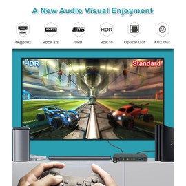 SkycropHD 4K@60Hz HDMI Switch with Audio Extractor Splitter, 5 in 1 Out HDMI 2.0 Switcher with Optical & 3.5mm AUX Audio Out