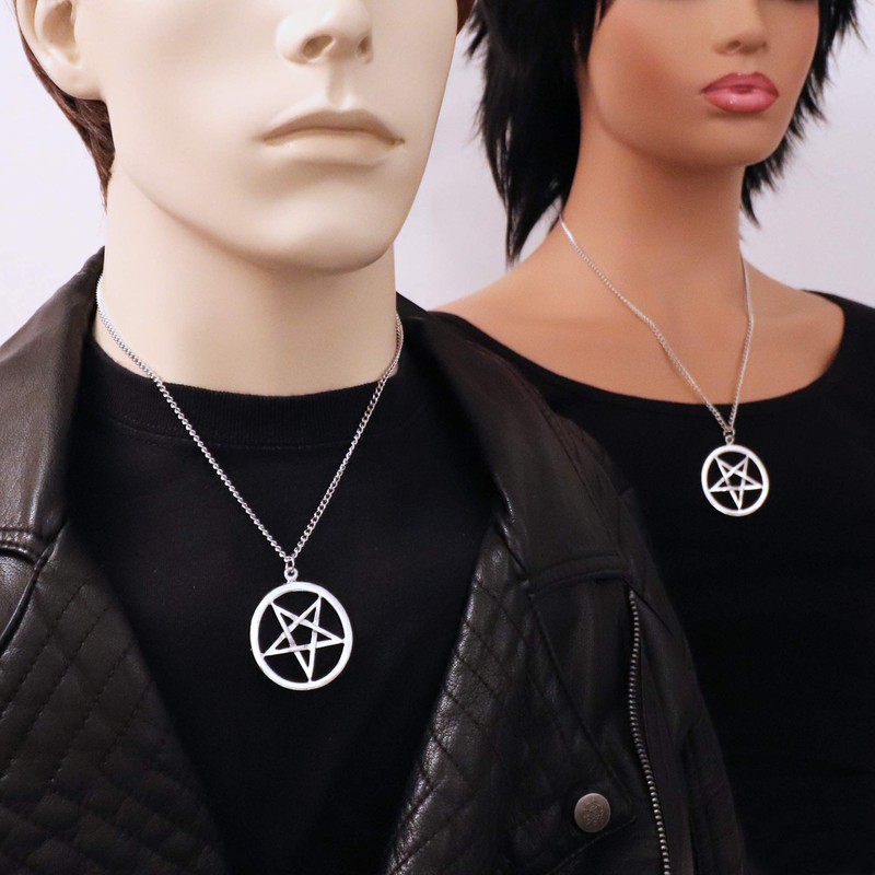 Real Metal Inverted Pentacle Pentagram Satanic Polished Silver Finish Pendant