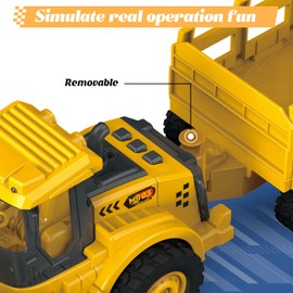 Excavator Toy with Cargo Bin, 1:18 Scale Construction Vehicle for Kids, Inertia-Powered Push-and-Go, Lights & Sounds, Working Digger Arm, Indoor/Outdoor Sandbox Toy for Boys Girls Age 3 4 5 6