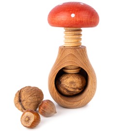 Creative Home Wooden Nutcracker | Toadstool Shape | 10 x 6 cm | Natural Beech Wood | with Screw Mechanism | Screw Thread | Solid & Useful Nutcracker