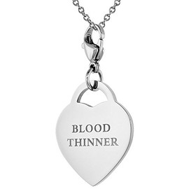 Sabrina Silver Stainless Steel Blood THINNER Medical Alert ID Tag with Lobster Clasp Heart Shape 7/8 inch