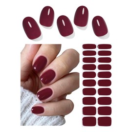 Tiras de uñas de gel semicuradas | 20 pegatinas de uñas de gel de color burdeos UV | Envolturas de uñas de gel semicuradas de color rojo vino para uñas en el hogar DIY