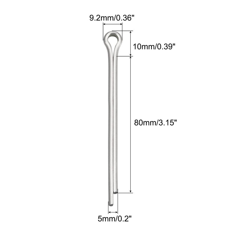 sourcing map Split Cotter Pin, 5mm x 80mm Stainless Steel