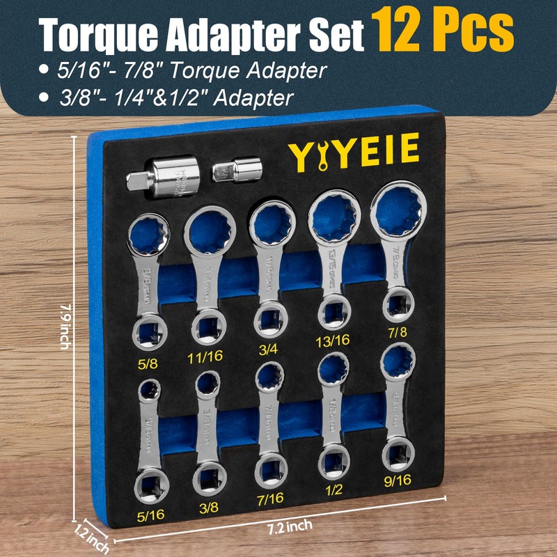 YIYEIE 12PCS Torque Adapter Set SAE, 5/16", 3/8", 7/16", 1/2",
