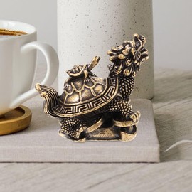 MUSISALY Vintage Copper Dragon Turtle Statue Miniature Animal Decor Sturdy Metal Figurine for Indoor Desktop Decoration Unique Feng Shui Ornament for Home and Office