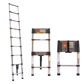 8.5 Ft Stainless Steel Telescoping Ladder Telescopic Extension Ladder Lightweight Collapsible Ladder,for RV, Loft, Attic, Home for Indoor and Outdoor Use, 330lb Load Capacity