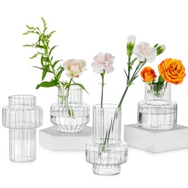 Glasseam Glass Bud Vases for Centerpieces: 4Pcs Clear Small Vase for Flowers Wedding Table Centerpieces - Modern Mini Decorations for Cute Vintage Home Living Room Decor