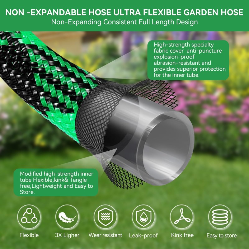 75FT NON-EXPANDABLE Garden Hose Ultra Lightweight Hose & Flexible Water