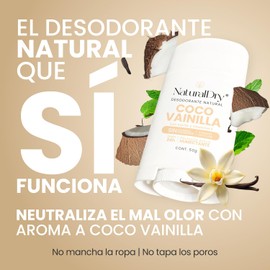 NaturalDry Desodorante Natural que SÍ FUNCIONA Delicioso aroma Coco Vainilla Sin Aluminio Sin Parabenos Desodorante Mujer No macha la ropa Protege del mal olor hasta 24 Horas 50 G