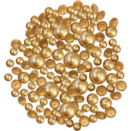 200 Gold Floating Pearls with Matching Gems-Large Sizes-Fills 4 Gallons of The Transparent Floating Water Gels for Your Vases-with Pre-Measured Gels Prep Bags