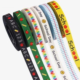TMXAOK 6 Rolls Back to School Ribbons School Theme Grosgrain Ribbons Kindergarten First Day of School Gift Wrapping Decoration, Love School ABC 123 Words School Day Ribbons (B, 0.4inch)