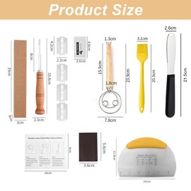 Bäckermesser Set, Brotklinge, Teigschaber, Brotschneidewerkzeug, Brotschneidemesser, Inklusive Bäckermesser, Backen Bürste, Teigschaber und Schneebesen, Ideal für Heim Und Professionelle Backen