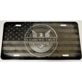 USA in God We Trust Combo Laser & Diamond Engraved Car Tag Vanity License Plate