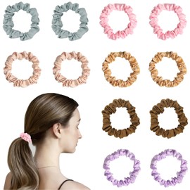 12 Pieces Silk Hair Ties, Satin Elastic Hair Ties, 6 Colors, Simple Plain Hair Scrunchies, Satin Ropes, Suitable for All Hair Types and Styles