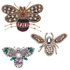 WEBEEDY 3 Pcs Handmade Rhinestone Beaded Patches Sew on Crystal Bee Butterfly Dragonfly Appliques Decorative Badge Sewing Accessories for Clothes Bag Pants Shoes Hats DIY Projects