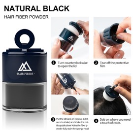 Hair Fibres Black, Hairline Cover Fibers Powder Hair Loss Concealer, Natural, Thick and Textured Hair Fibre for Receding Hair Line, Hair Stitches, Roots Cover up for Men and Women