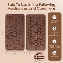 Inn Diary Silicone Letter Mold and Number Chocolate Molds with Happy Birthday Cake Decorations Symbols 2pcs