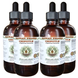 Chipotle Alcohol-Free Liquid Extract, Organic Chipotle (Capsicum Annuum) Whole Pepper Dried Glycerite Hawaii Pharm Natural Herbal Supplement 4x4 oz