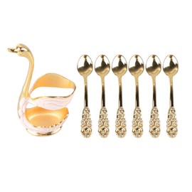 Coffee Spoon Holder Elegant Swan Shaped Alloy Mirror Polish Rich Details Coffee Stirrers Holder for Party Cafe Office Gold White Holder with Spoon