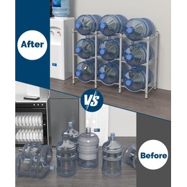 Mocomax 5 Gallon Water Jug Rack - 3 Tier Heavy Duty Cooler Rack, Detachable Bottle Holder for 9 Bottles, Organizer for Kitchen, Office, Living Room, White