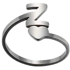 Jude Jewelers Stainless Steel Heart Shaped Ajudstable Size Initial Letter A-Z Alphabet Wedding Engagement Promise Statement Ring, Metal, Cubic Zirconia