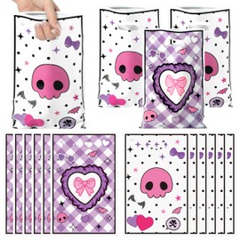 Z1juce 50PCS Kawaii Cartoon Cute Anime Party Favor Bags 6.5x10 Inch Bow Heart Plastic Gift Bags with Handles for Girls Boys Kids Birthday Party Purple Treat Candy Bag for Baby Shower Holiday Supplies