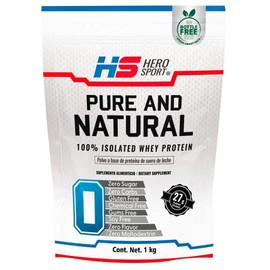 HS HERO SPORT Protein Pure and Natural 1kg. 100 Protena Aislada, 27g de Protena, 0 Azcar, 0 carbs, 0 Flavor, Gluten Fre, Bottle Free, 33 Porciones.   