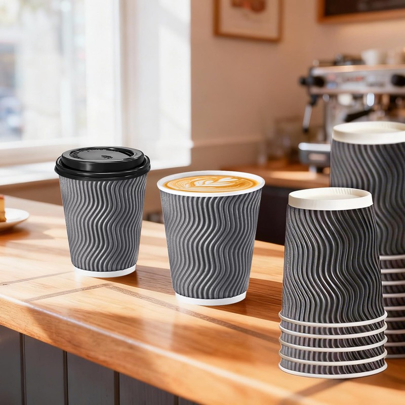 100 Pack 8 oz Paper Coffee Cups with Lids Disposable