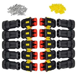 Mugetech Car Electrical Connectors, 10 Kit 2 Pin Car Waterproof Electrical Connector Kit for Car, Motorcycle, Scooter Wire Connector