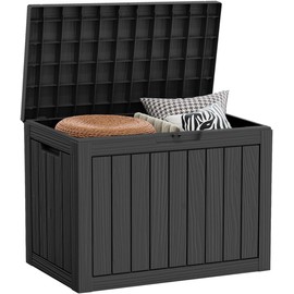 GM5SMART 45 Gallon Waterproof Lockable Resin Deck Box - Outdoor Storage Bench for Patio Furniture Cushions, Garden Tools, Delivery Packages, Easy Installation Pool Accessory Storage Box, Black