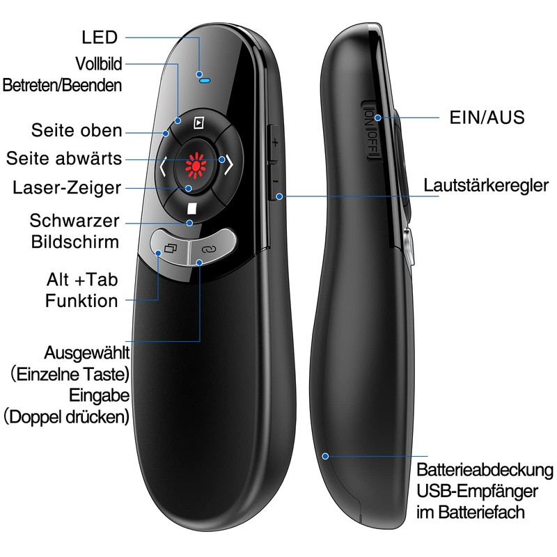 USB C Presenter, Wireless 2.4 GHz PowerPoint Remote Control, Pointer