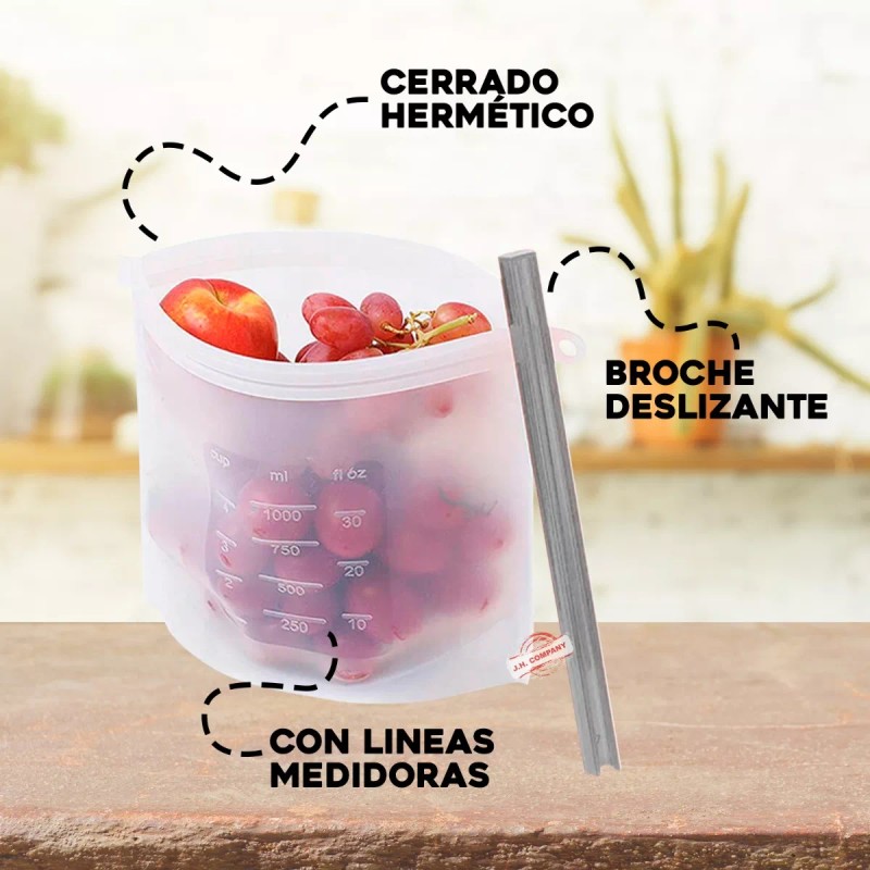 J.H. Company Bolsa Silicon Reusable Antiderrames Herméticas 1500 Ml