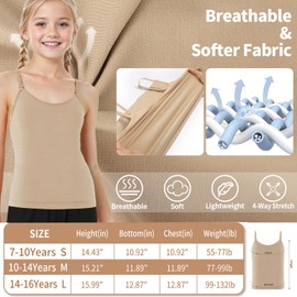 iMuchic Camisole Tank Tops for Girls, Stretch Undershirts Comfortable Camis with Clear Straps and Silicone Cover (US, Alpha, Medium, Regular, Regular, Beige)