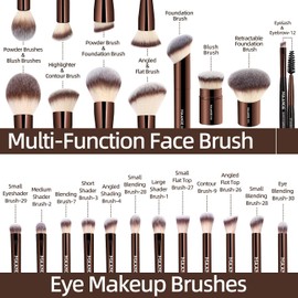 MAANGE Brochas de Maquillaje Profesional 20 Piezas Set de Brochas Maquillaje de Aluminio con Estuche de Terciopelo Sombra de Ojos en Polvo para Base de Maquillaje Perfecta para Regalar(Marrón)