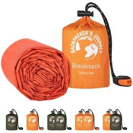 Backpacker's Journey Bivvy Bag, Ultralight and Waterproof Emergency Sleeping Bag, Ideal for Camping, Hiking and Adventures (Set of 2, Orange)