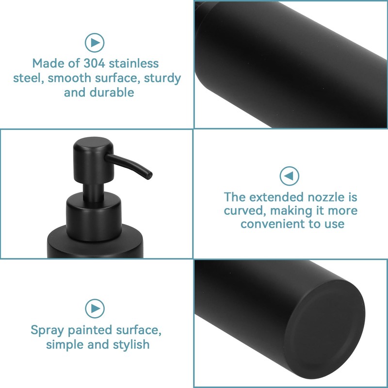 Soap Dispenser, 350ml Matte Black Stainless Steel Soap Dispenser Slim