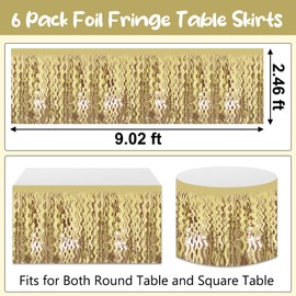 6 Pack 29 x108 Inch Light Gold Wave Foil Fringe Table Skirts Metallic Banner for Tinsel Streamer Garland Backdrop for Parade Floats, Mother's Day, Easter, Wedding, Birthday Party Decoration