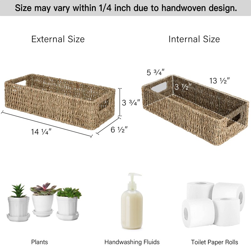StorageWorks Seagrass Baskets with Built-in Handles, Bathroom Decor Box for