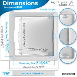 Access Panel for Drywall - 8x8 inch - Wall Hole Cover - Access Door - Plumbing Access Panel for Drywall - Heavy Durable Plastic White