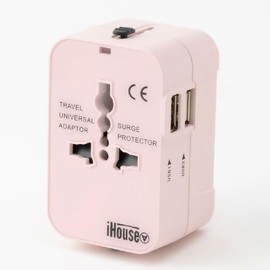 iHouse All International Conversion Plug, Outlet Conversion Plug, Multi Conversion Plug, 2U SB Port, Worldwide, METI Approved, 1 Year Limited Warranty (Pink)
