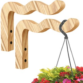Yaostepqi Plant Hangers Plant Bracket Heavy Duty Wall Mount Hooks 2 Pcs Hanging Plant Baskets Indoor Outdoor Suitable for Flower Baskets, Wind Chimes, Plant Holder,Bird Feeder, Lantern (Wooden Wave)
