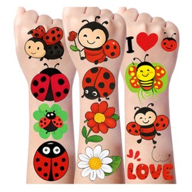 8Sheet - 110PCS LadyBug Temporary Tattoos for Kids – Cartoon Fake Tattoos Stickers for Birthday Party Favors, Gifts, DIY Decoration & Fun Activities – Waterproof & Skin-Safe
