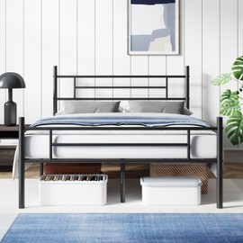 Avenco Metal Platform Full Size Bed Frame with Classical Headboard Footboard, 14 Inch Bed-Frame, Adequate Under Bed Storage, Strong Metal Slats Support, Mattress Foundation, No Box Spring Needed