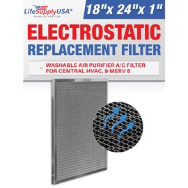 18x24x1 Electrostatic Air Filter, MERV 8, Washable, Reusable Furnace AC/HVAC Filter, Energy Saving, Easy to Clean, Long-Lasting by LifeSupplyUSA