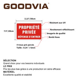 Goodvia Panneau Propriété Privée Aluminium Réfléchissant Rectangle 200 x 300 mm, Panneau Propriété Privée Défense D'entrer, Résistant Intempéries, Imperméable et Résistant aux UV, 1 Piece